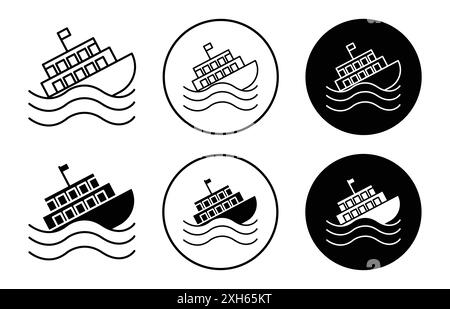 sinking icon Vector symbol or sign set collection in black and white outline Stock Vector