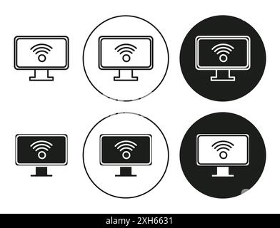 smart Television icon Vector symbol or sign set collection in black and white outline Stock Vector