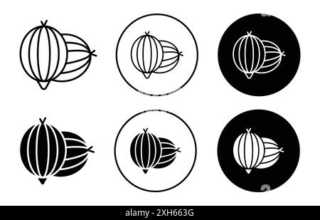 Gooseberry icon Vector symbol or sign set collection in black and white outline Stock Vector