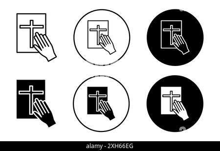 hand in Bible icon Vector symbol or sign set collection in black and white outline Stock Vector