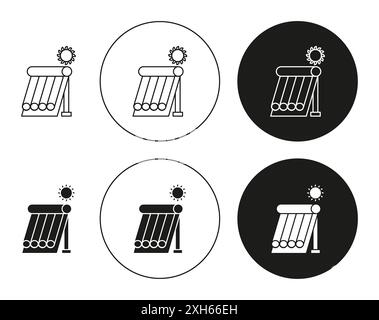 Solar Water Heater icon Vector symbol or sign set collection in black and white outline Stock Vector