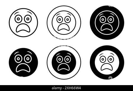 shocked emoji icon Vector symbol or sign set collection in black and white outline Stock Vector