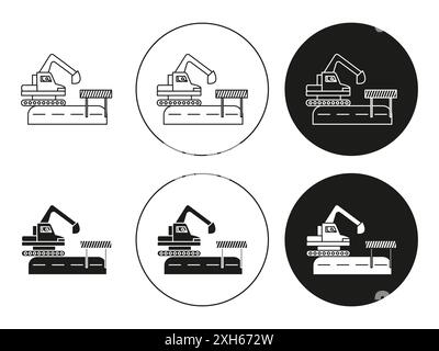 road construction icon Vector symbol or sign set collection in black and white outline Stock Vector