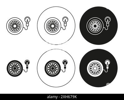 Tire pressure monitoring icon Vector symbol or sign set collection in black and white outline Stock Vector
