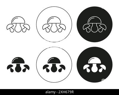 Mushroom icon Vector symbol or sign set collection in black and white outline Stock Vector