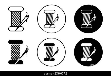 spool of thread icon Vector symbol or sign set collection in black and white outline Stock Vector