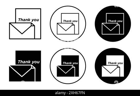 thankyou letter icon Vector symbol or sign set collection in black and white outline Stock Vector
