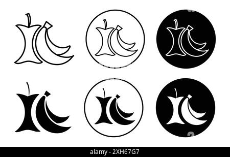 organic waste Vector symbol or sign set collection in black and white outline Stock Vector