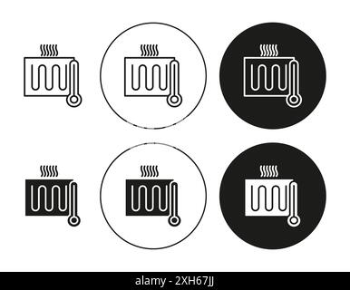 Underfloor heating icon Vector symbol or sign set collection in black and white outline Stock Vector