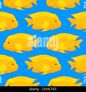 Yellow tropical fish seamless pattern. Stock Vector