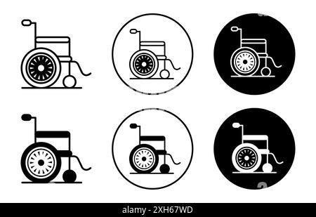 wheel chair icon Vector symbol or sign set collection in black and white outline Stock Vector