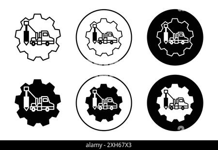 well drilling icon Vector symbol or sign set collection in black and white outline Stock Vector
