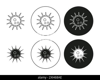 Sea urchin Icon Vector symbol or sign set collection in black and white outline Stock Vector