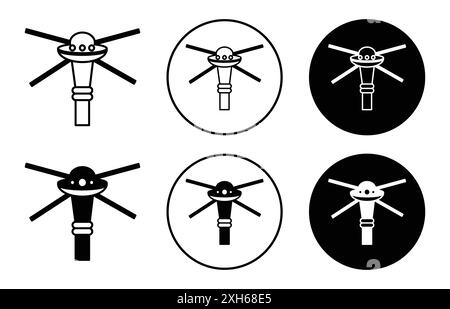 Space station icon Vector symbol or sign set collection in black and white outline Stock Vector