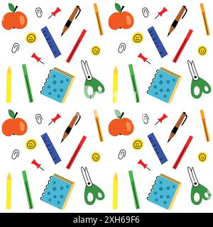 Colorful and playful school supplies pattern for kids projects and decor Stock Vector