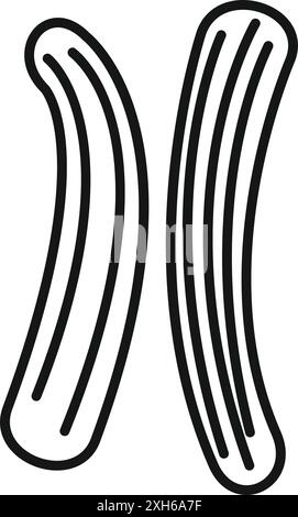 Black and white line art icon of two churros, a popular spanish dessert Stock Vector