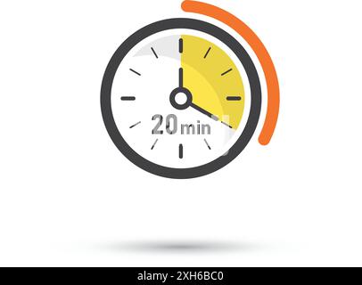 20 minutes on stopwatch icon in flat style. Clock face timer vector illustration on isolated background. Countdown sign business concept. Stock Vector