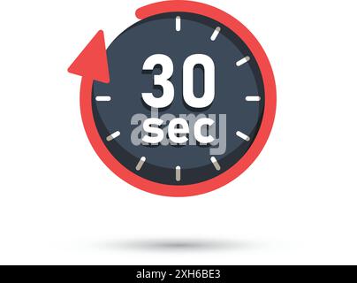 30 seconds on stopwatch icon in flat style. Clock face timer vector illustration on isolated background. Countdown sign business concept. Stock Vector