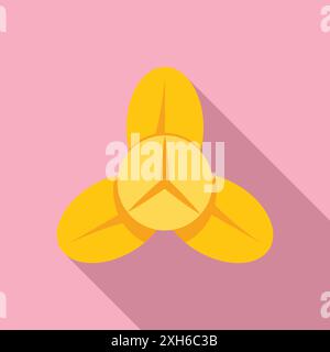 Three yellow coffee beans are forming an abstract shape, casting a long shadow on a pink background Stock Vector