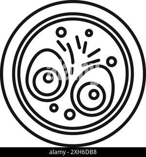 Top view line drawing of a petri dish containing bacteria growing in a laboratory setting Stock Vector