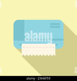 Blue wall mounted air conditioner cooling a room, flat design icon with long shadow Stock Vector