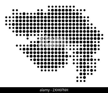 Symbol Map of the  Gujarat (India) showing the state/province with a pattern of black circles Stock Vector