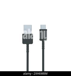 Polygonal Charging cable, wires with type-c and USB-A ports, contour vector black and white images. charging cable. concept of connection, tech, cell Stock Vector