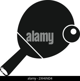 Black silhouette icon of a ping pong paddle hitting a white ball Stock Vector