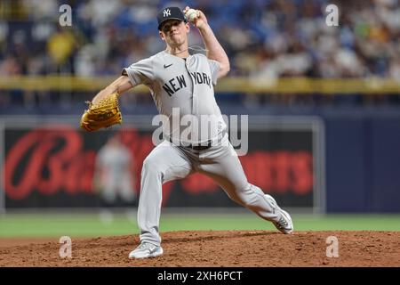 St. Petersburg, Florida, USA. 11th July, 2024. New York Yankees pitcher Caleb Ferguson (64) delivers a pitch during an MLB game against the Tampa Bay Rays on July 11, 2024 at Tropicana Field. The Rays beat the Yankees 5-4. (Credit Image: © Kim Hukari/ZUMA Press Wire) EDITORIAL USAGE ONLY! Not for Commercial USAGE! Stock Photo