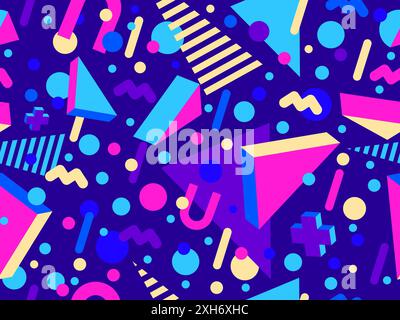Geometric seamless pattern in 80s style. Colorful geometric pattern with isometric geometric 3D shapes. Design of promotional products, wrapping paper Stock Vector