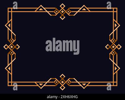 Frame in art deco style in gold color. Vintage linear border. Elegant vintage frame in minimalist style on a black background. Frame design for invita Stock Vector