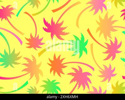 Palm trees seamless pattern. Colorful gradient palm trees. Background with tropical pattern of palm trees. Summer time. Design for wallpapers, banners Stock Vector