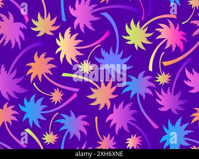 Palm trees seamless pattern. Colorful gradient palm trees. Background with tropical pattern of palm trees. Summer time. Design for wallpapers, banners Stock Vector