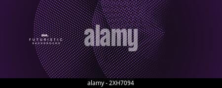 Abstract Dark Purple-Pink Gradient Circles Flowing Dot Waving Particle Geometric Technology Background. Digital Futuristic Black Violet Dotted Wave Stock Vector