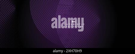 Abstract Dark Purple-Pink Gradient Circles Flowing Dot Waving Particle Geometric Technology Background. Digital Futuristic Black Violet Dotted Wave Stock Vector