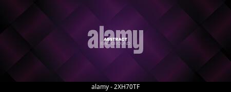Abstract Dark Purple-Pink Waving Lines Technology Background. Black-Violet Gradient With Glowing Lines Shiny Geometric Shape and Diagonal Background Stock Vector
