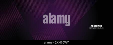 Abstract Dark Purple-Pink Waving Lines Technology Background. Black-Violet Gradient With Glowing Lines Shiny Geometric Shape and Diagonal Background Stock Vector