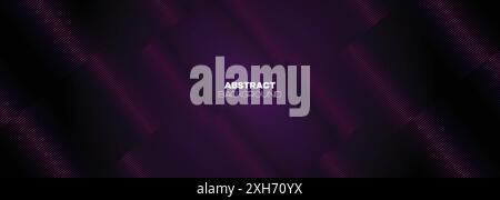 Abstract Dark Purple-Pink Waving Lines Technology Background. Black-Violet Gradient With Glowing Lines Shiny Geometric Shape and Diagonal Background Stock Vector