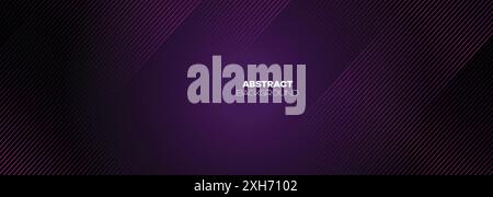 Abstract Dark Purple-Pink Waving Lines Technology Background. Black-Violet Gradient With Glowing Lines Shiny Geometric Shape and Diagonal Background Stock Vector