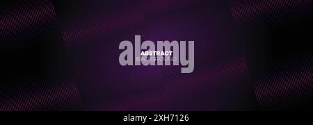 Abstract Dark Purple-Pink Waving Lines Technology Background. Black-Violet Gradient With Glowing Lines Shiny Geometric Shape and Diagonal Background Stock Vector
