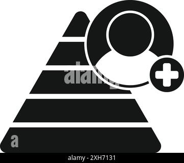 Black and white icon of a pyramid chart representing a business organization with a new member being added Stock Vector