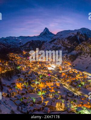 Zermatt, Switzerland town aerial view in famous swiss ski resort ...