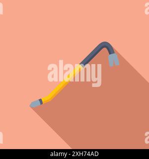 Yellow and gray crowbar is lying on a pink background, casting a long shadow Stock Vector