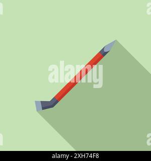 Simple crowbar tool is lying diagonally on a light green background, casting a long shadow Stock Vector