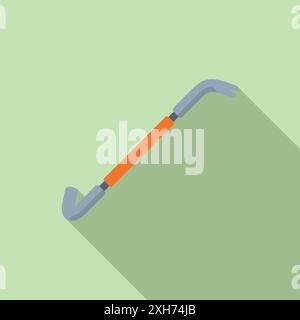 Crowbar tool with wooden handle for pulling nails, flat style icon Stock Vector