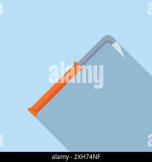 Crowbar with orange handle casting a long shadow on a light blue background Stock Vector