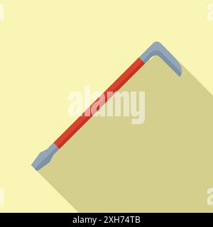 Crowbar tool is lying diagonally against a yellow background, casting a long shadow Stock Vector