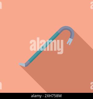 Crowbar is lying on a pink background, casting a long shadow Stock Vector