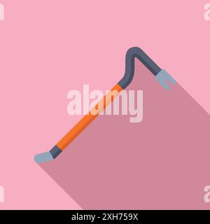 Crowbar tool lying on a pink background, casting a shadow Stock Vector