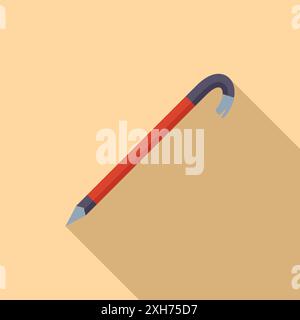 Crowbar icon in flat style with long shadow, isolated on a light background Stock Vector